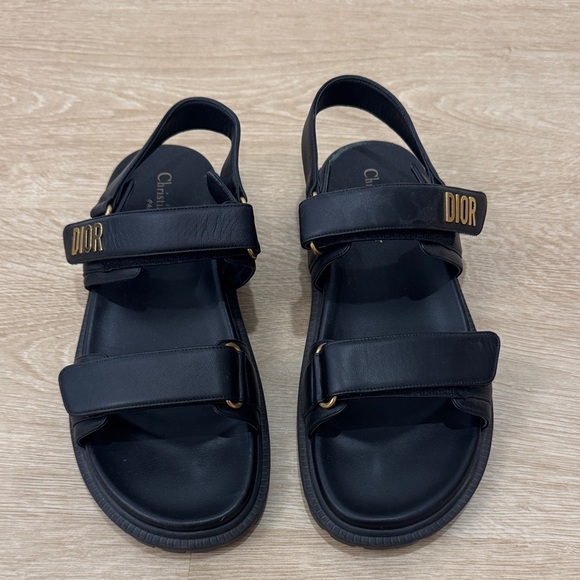 Dior Black Sandals with Gold Logo - Picture 1 of 4